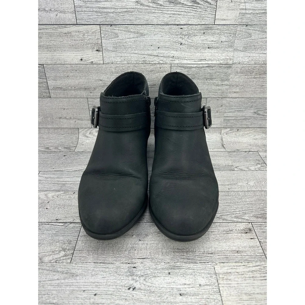Clarks Collection Black Leather Ankle Boots Buckle‎ Side Zip Women US 6.5